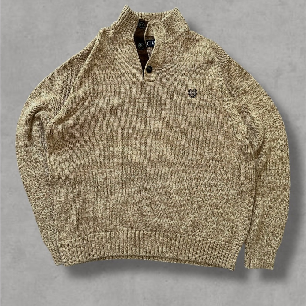 Chaps Knit Sweater Men's Large Long Sleeve Tan Casual 100% Cotton